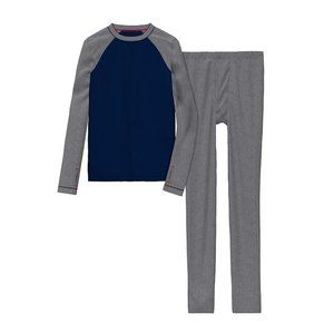 Cuddl Duds NWT Boys Gray Blue Performance Baselayers Crew Top & Pants S M